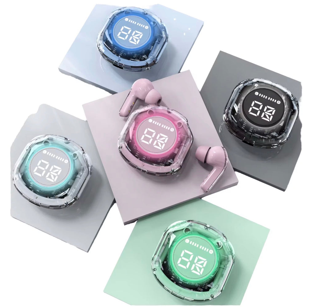 E45 Wireless Earbuds: Translucent Design, Immersive Sound & Smart LED Display