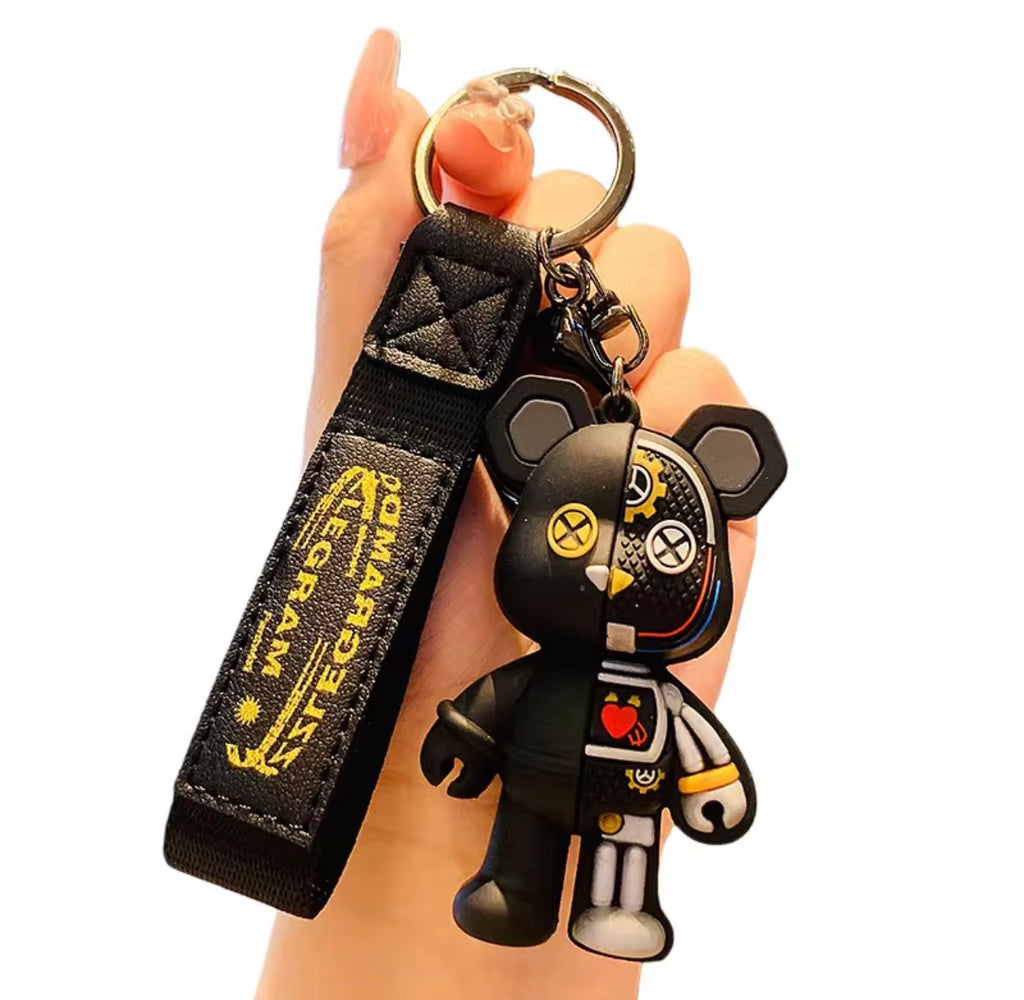 Porte-clés Ours Mécanique Cyberpunk - Pendentif Double-Face Tendance pour Sac et Voiture