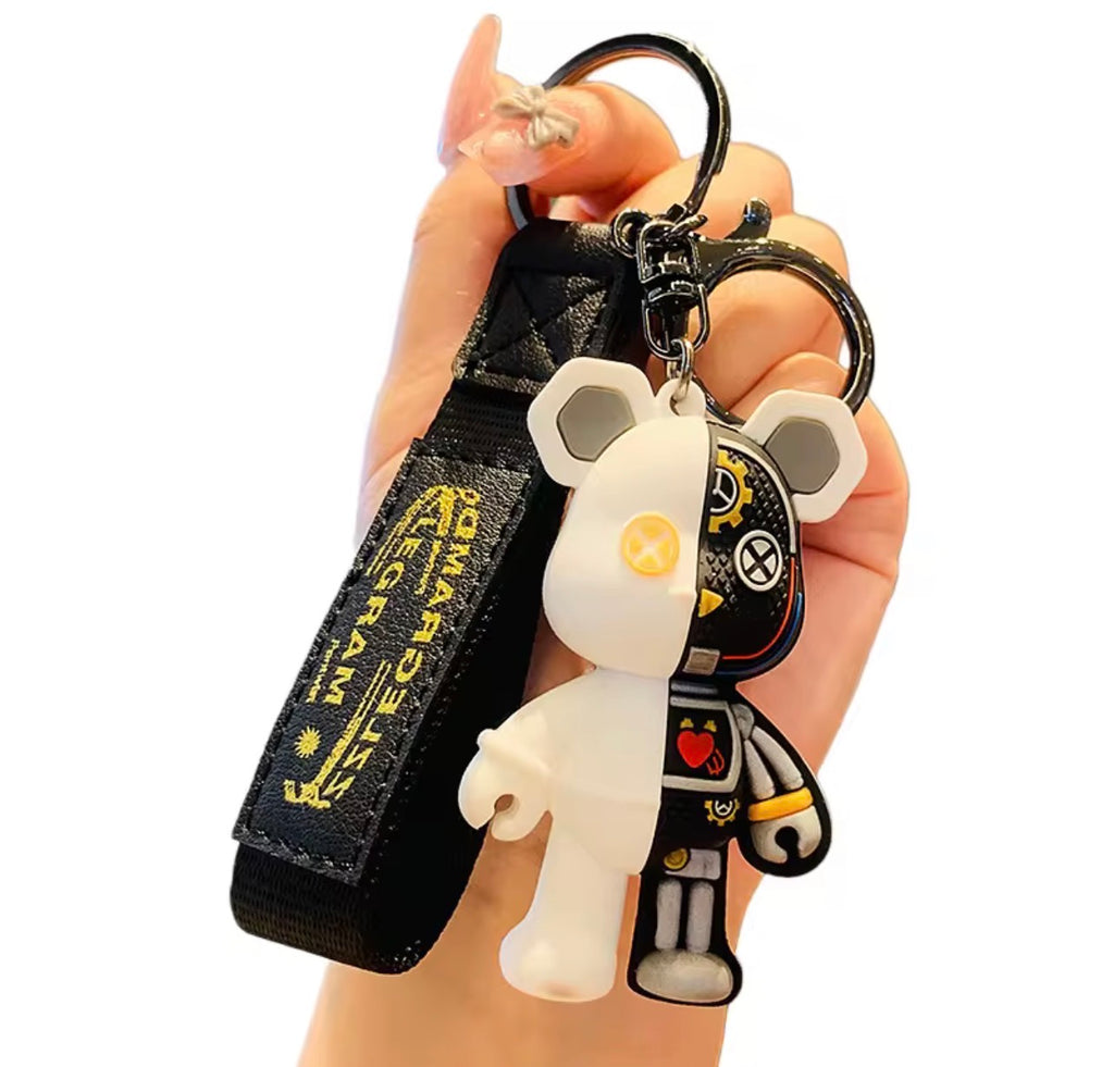 Porte-clés Ours Mécanique Cyberpunk - Pendentif Double-Face Tendance pour Sac et Voiture