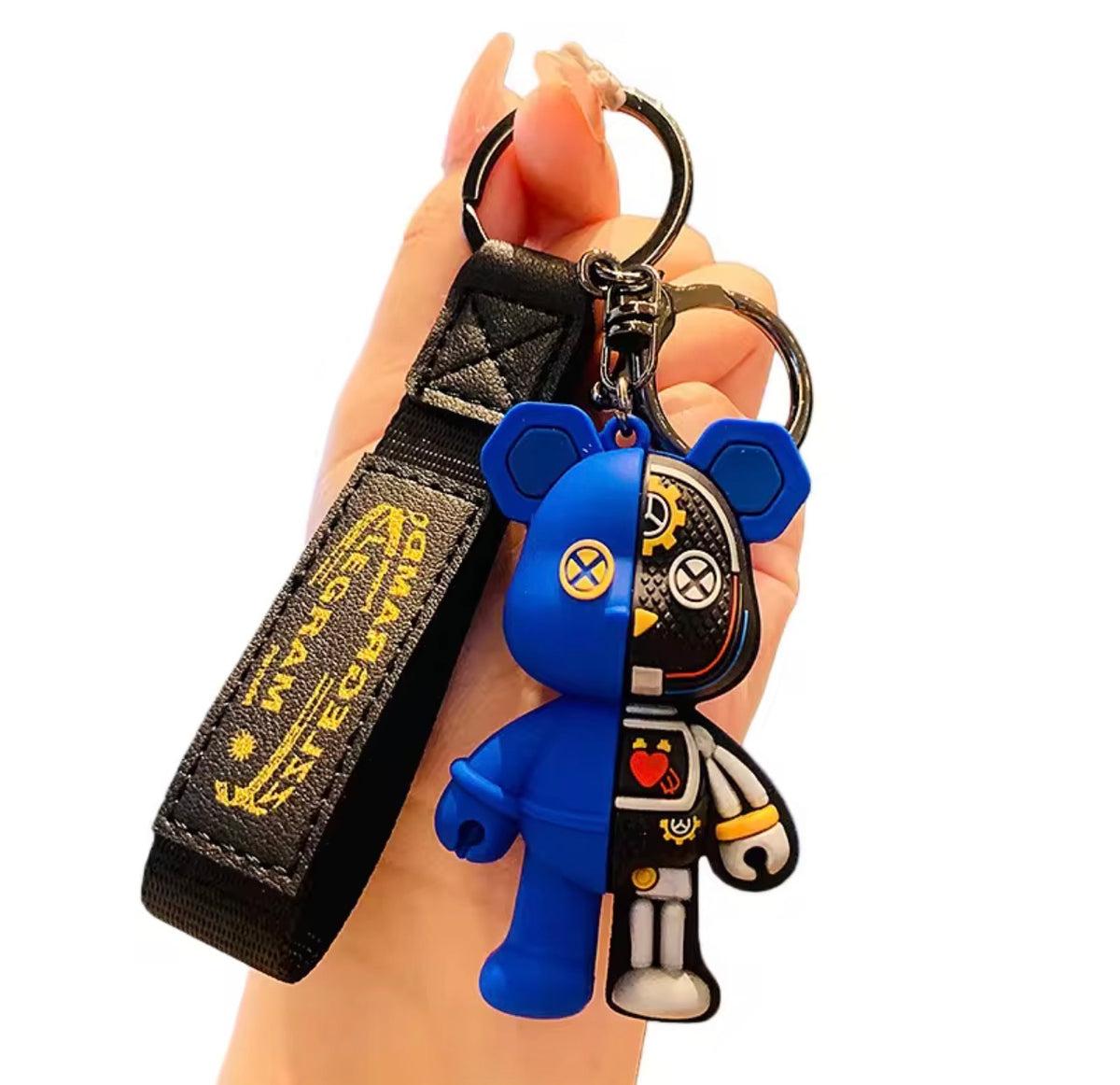 Porte-clés Ours Mécanique Cyberpunk - Pendentif Double-Face Tendance pour Sac et Voiture