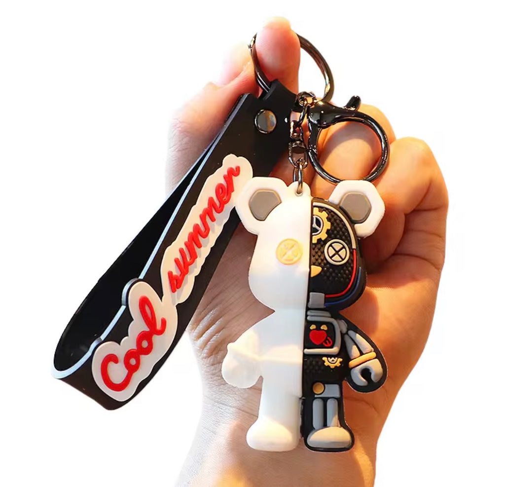 Porte-clés Ours Mécanique Cyberpunk - Pendentif Double-Face Tendance pour Sac et Voiture