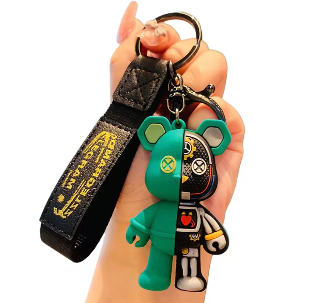 Porte-clés Ours Mécanique Cyberpunk - Pendentif Double-Face Tendance pour Sac et Voiture