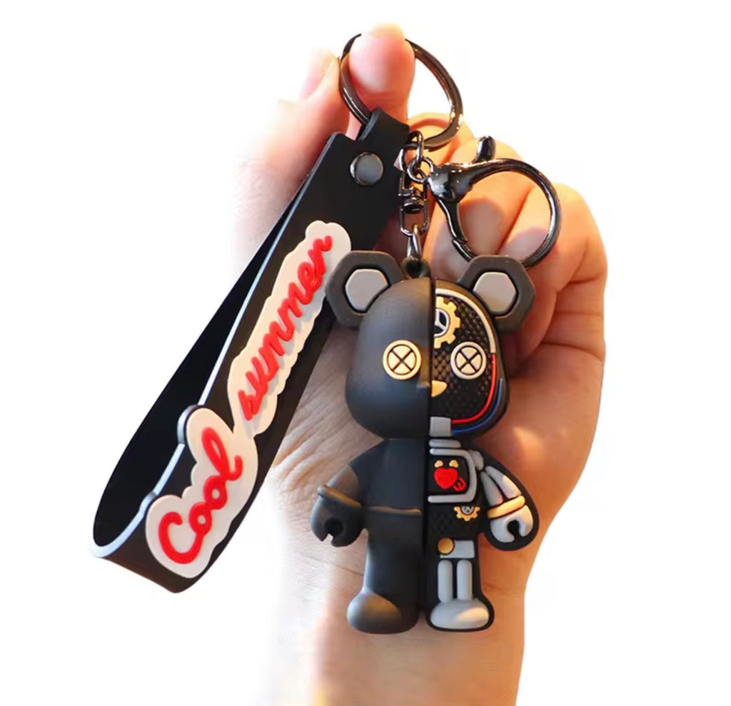Porte-clés Ours Mécanique Cyberpunk - Pendentif Double-Face Tendance pour Sac et Voiture