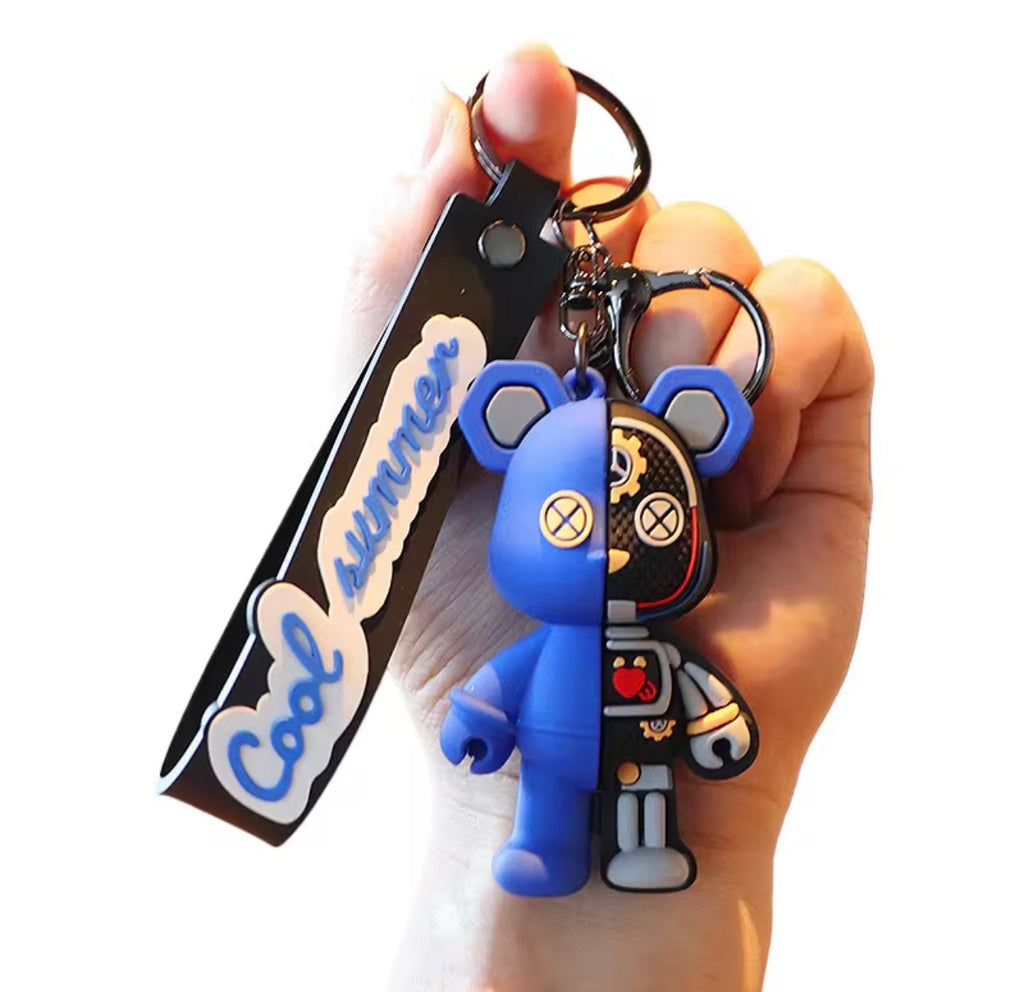 Porte-clés Ours Mécanique Cyberpunk - Pendentif Double-Face Tendance pour Sac et Voiture