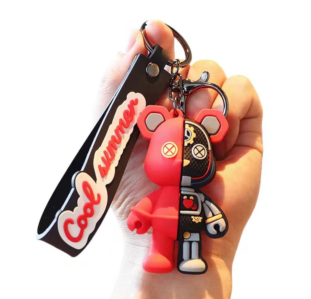 Porte-clés Ours Mécanique Cyberpunk - Pendentif Double-Face Tendance pour Sac et Voiture