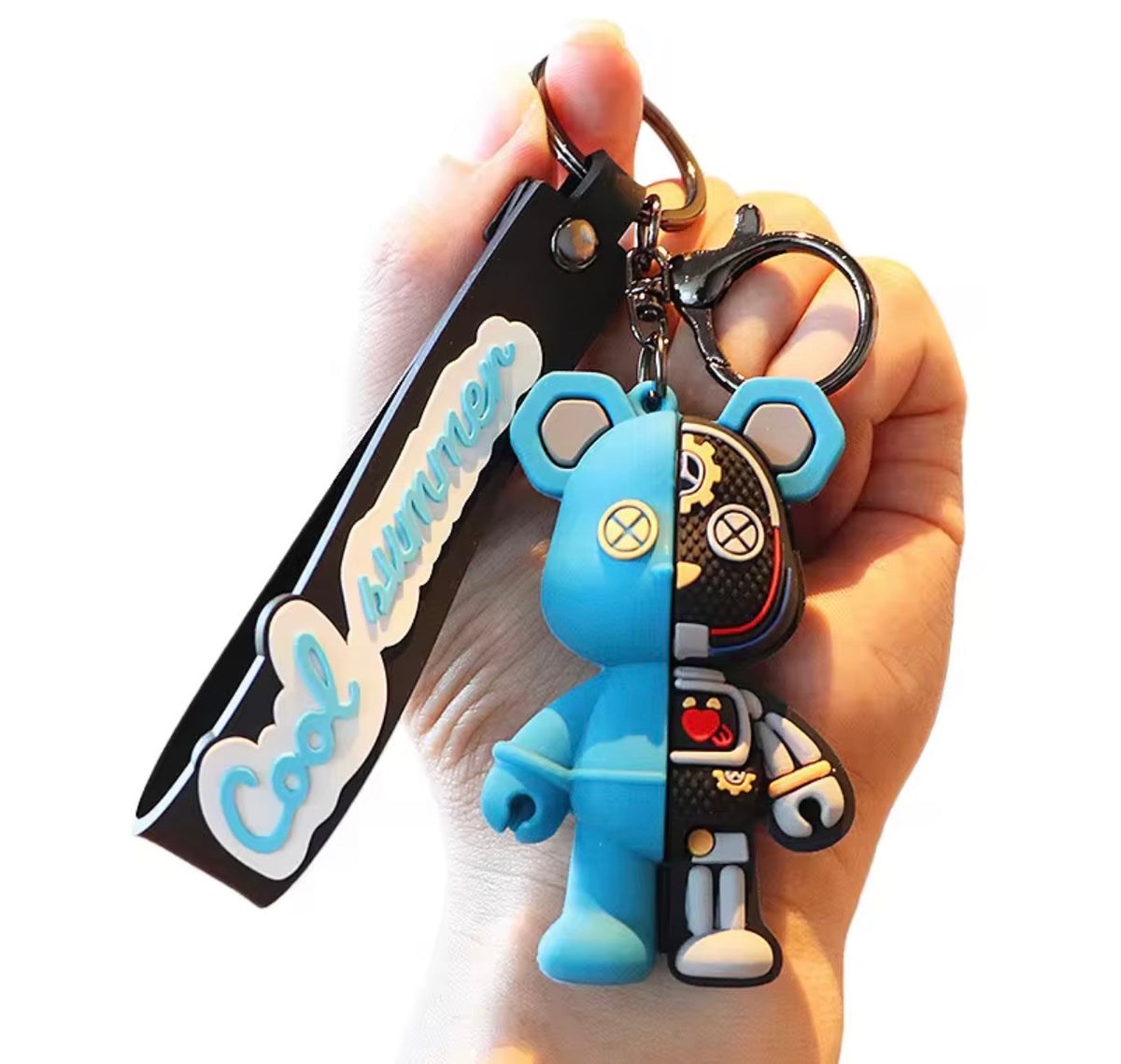 Porte-clés Ours Mécanique Cyberpunk - Pendentif Double-Face Tendance pour Sac et Voiture
