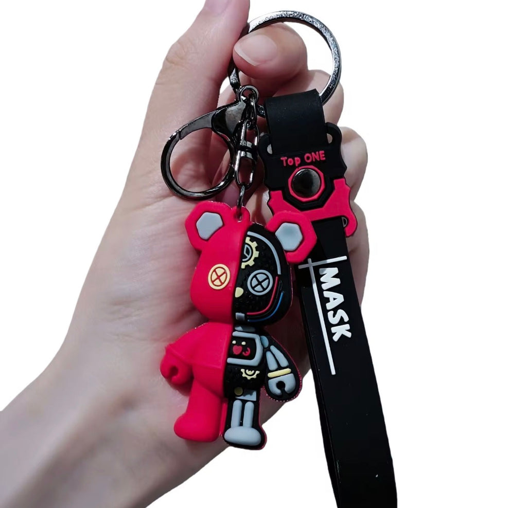 Porte-clés Ours Mécanique Cyberpunk - Pendentif Double-Face Tendance pour Sac et Voiture