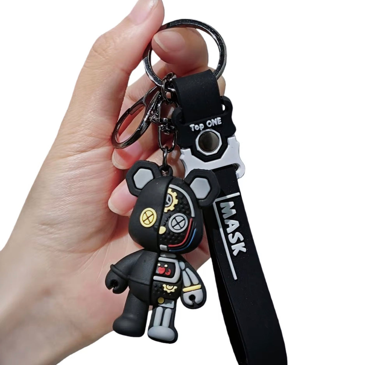 Porte-clés Ours Mécanique Cyberpunk - Pendentif Double-Face Tendance pour Sac et Voiture