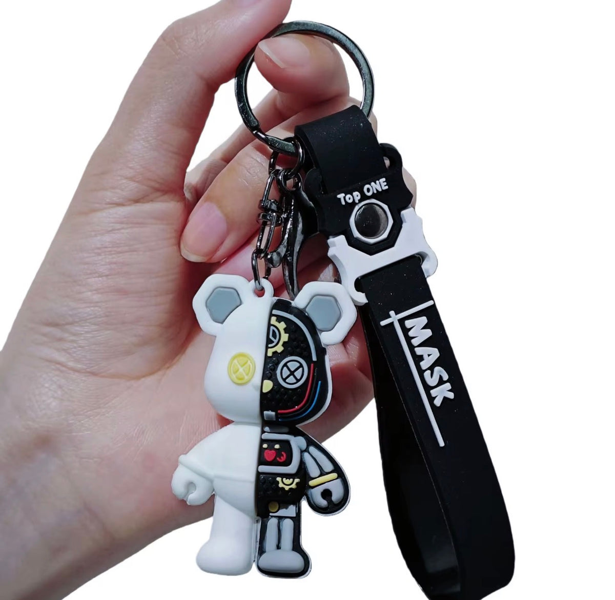 Porte-clés Ours Mécanique Cyberpunk - Pendentif Double-Face Tendance pour Sac et Voiture