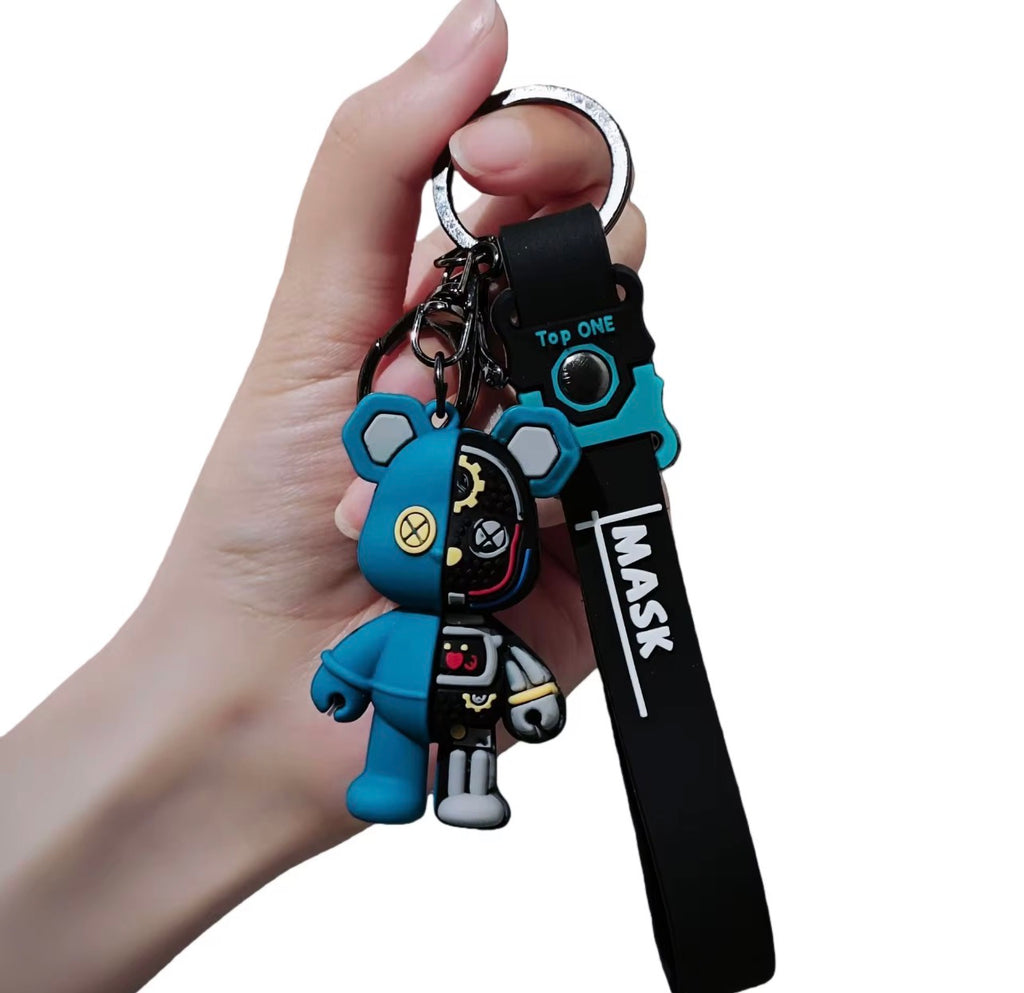 Porte-clés Ours Mécanique Cyberpunk - Pendentif Double-Face Tendance pour Sac et Voiture