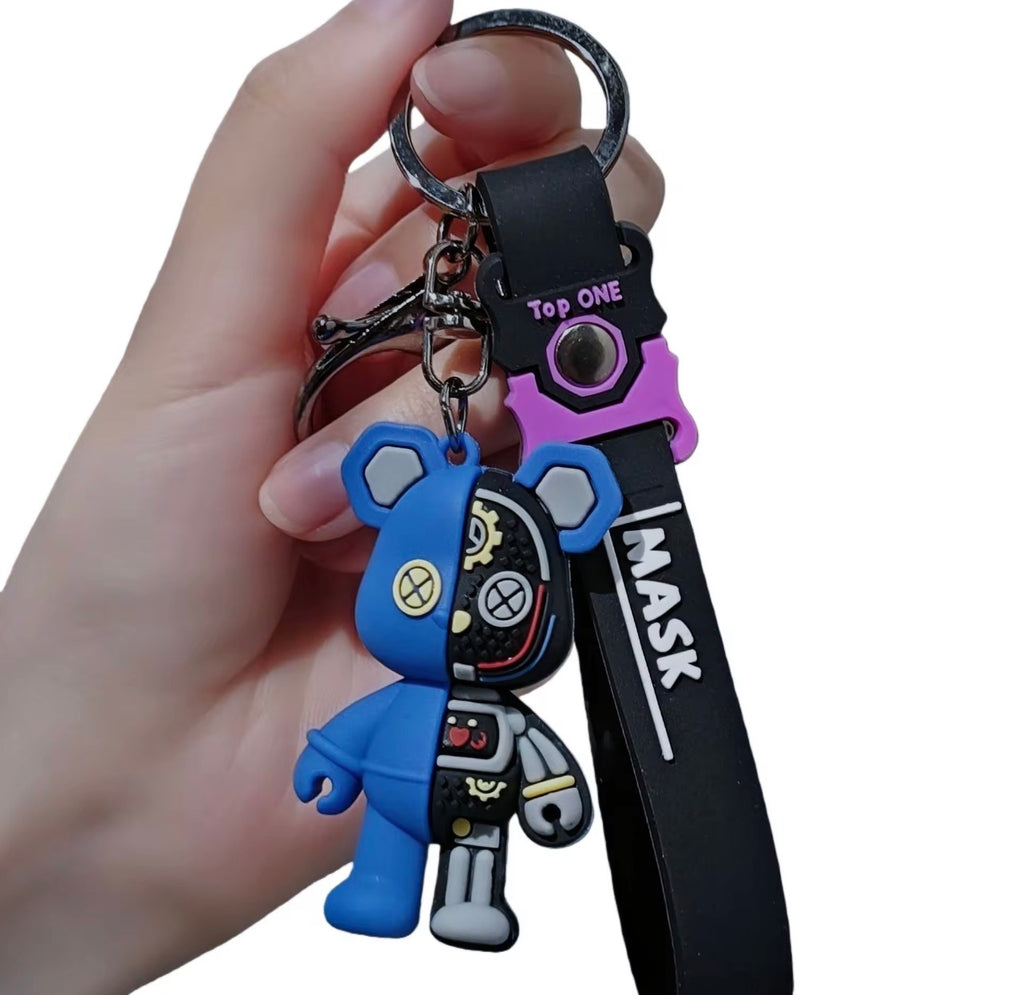 Porte-clés Ours Mécanique Cyberpunk - Pendentif Double-Face Tendance pour Sac et Voiture