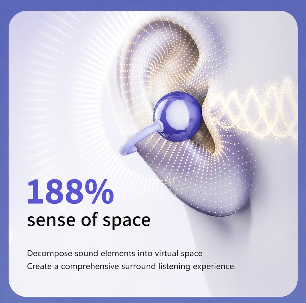 Auriculares Bluetooth 6.0 Open Ear Clip – Sonido envolvente Hi-Fi, 38 horas de autonomía, diseño ergonómico e inteligente con asistente de IA