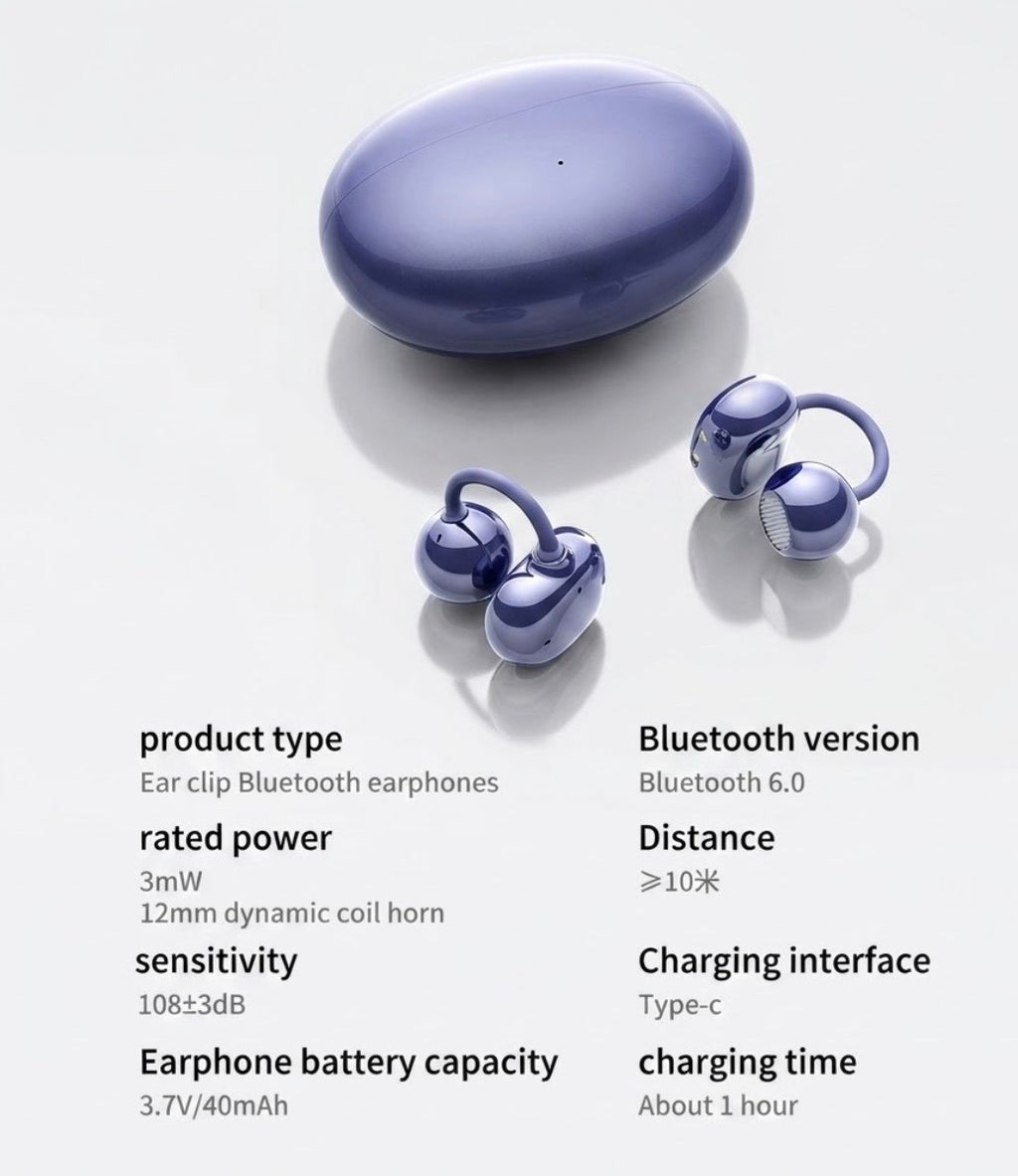 Auriculares Bluetooth 6.0 Open Ear Clip – Sonido envolvente Hi-Fi, 38 horas de autonomía, diseño ergonómico e inteligente con asistente de IA
