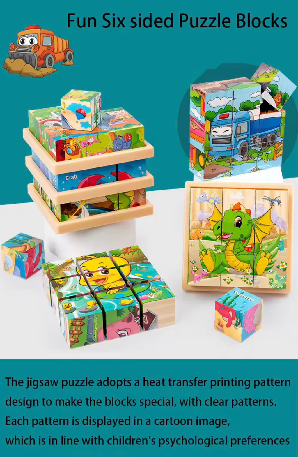 Puzzle Cubes 3D Éducatif – 6 Puzzles en 1 pour Enfants (9 Blocs)