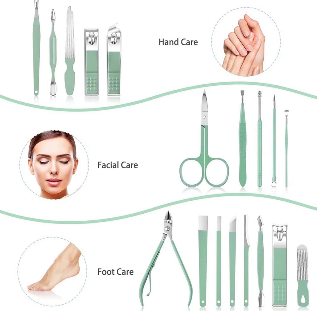 Kit de Manucure et Pédicure Professionnel 18 en 1 — Trousse de Soin Complète en Acier Inoxydable avec Étui Rigide