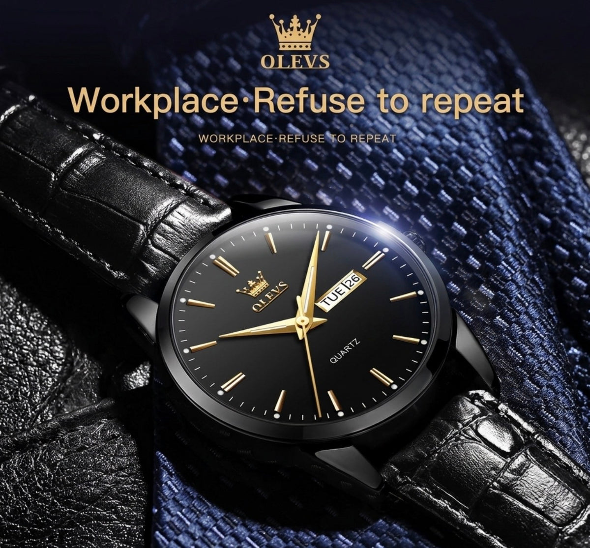 Reloj de cuarzo Olevs Premium para hombre – Esfera analógica con fecha y día, resistente al agua 3 ATM | Correa de cuero genuino y diseño de negocios clásico