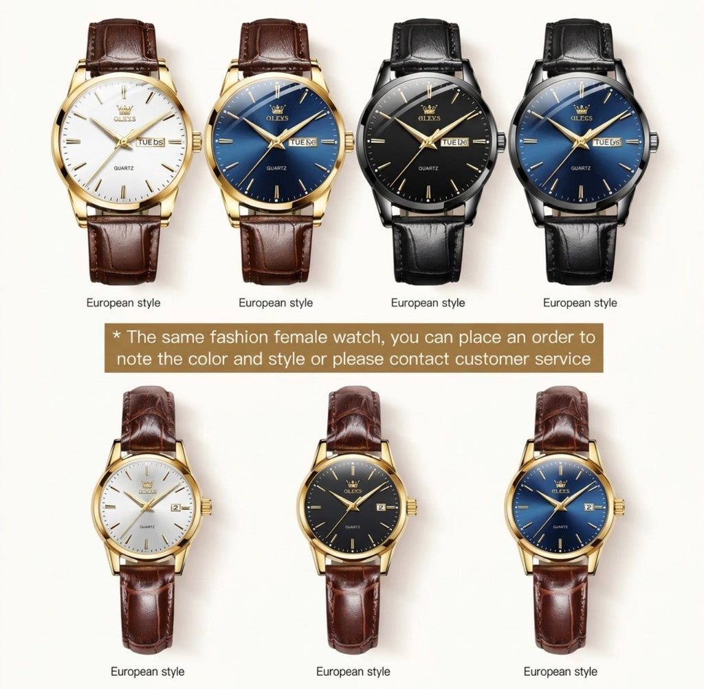 Reloj de cuarzo Olevs Premium para hombre – Esfera analógica con fecha y día, resistente al agua 3 ATM | Correa de cuero genuino y diseño de negocios clásico