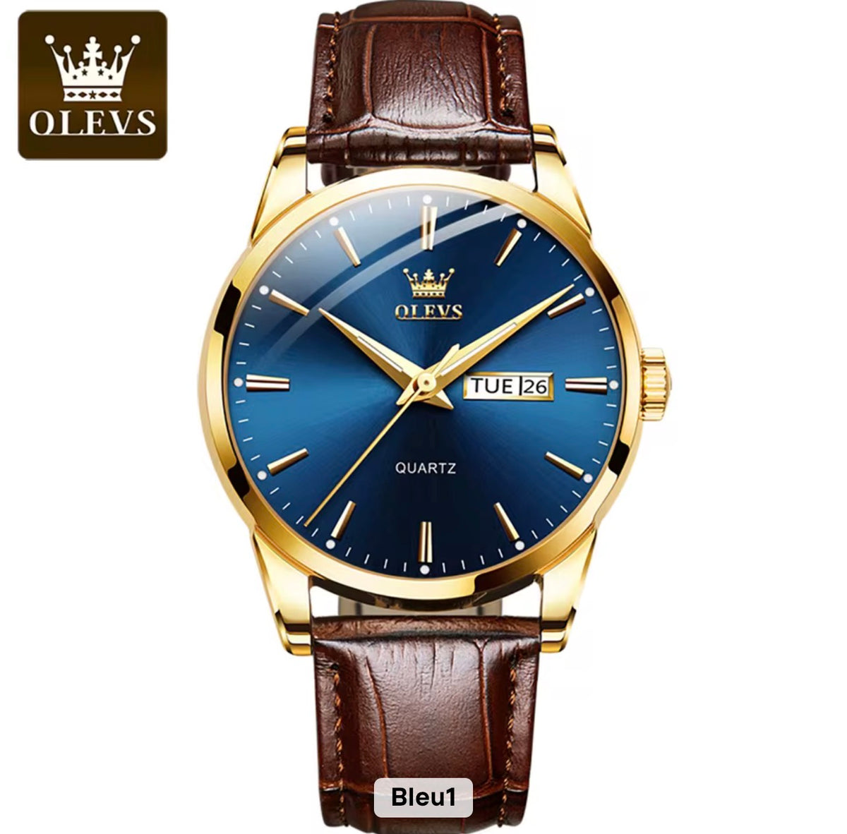 Reloj de cuarzo Olevs Premium para hombre – Esfera analógica con fecha y día, resistente al agua 3 ATM | Correa de cuero genuino y diseño de negocios clásico