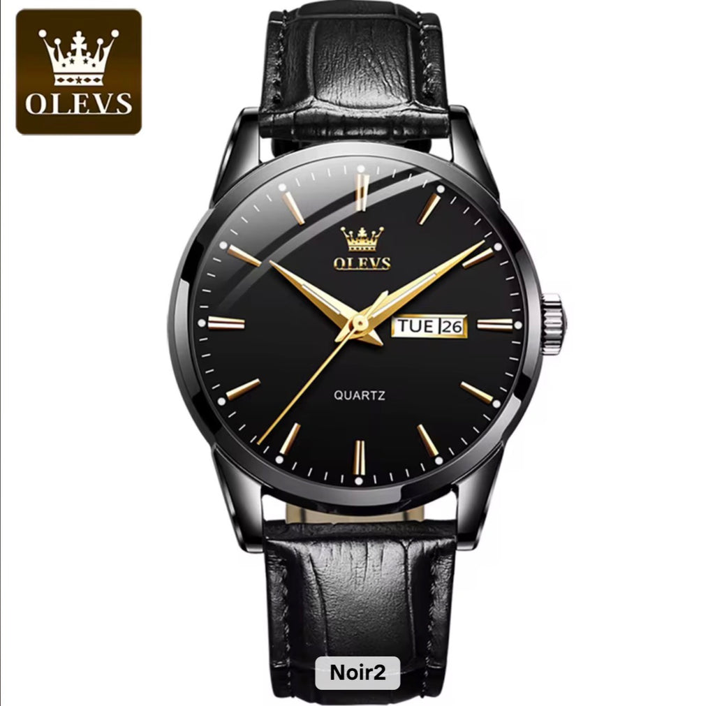 Reloj de cuarzo Olevs Premium para hombre – Esfera analógica con fecha y día, resistente al agua 3 ATM | Correa de cuero genuino y diseño de negocios clásico