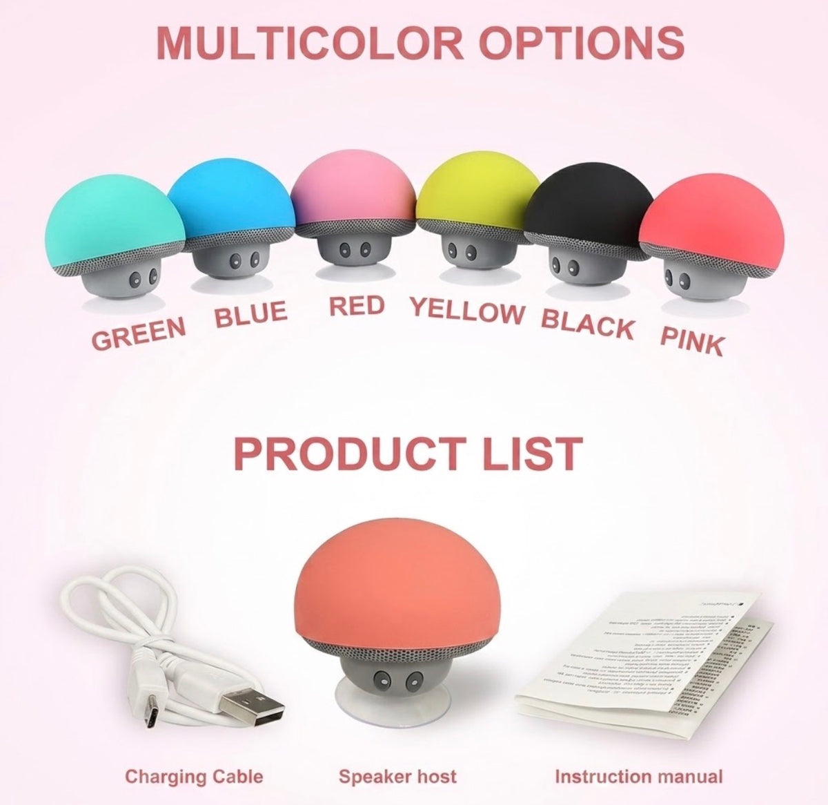 Mini Altavoz Bluetooth Portátil con Diseño de "Champiñón" - Impermeable con Ventosa