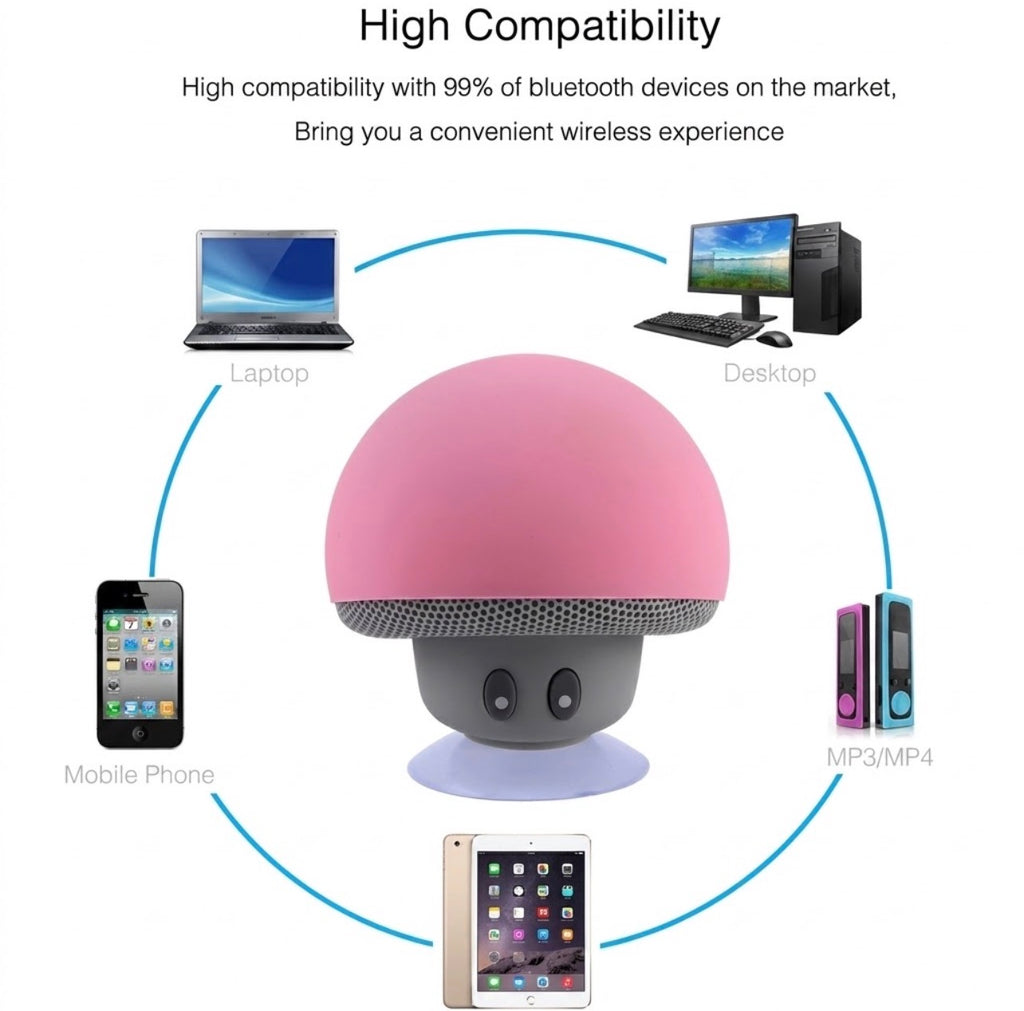 Mini Altavoz Bluetooth Portátil con Diseño de "Champiñón" - Impermeable con Ventosa
