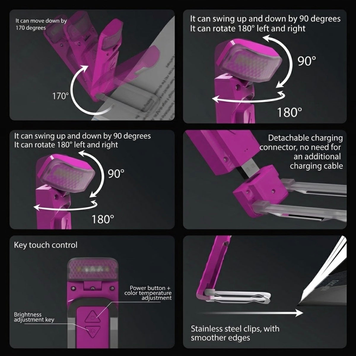 Mini Lampe de Lecture LED Nomade – Rechargeable USB, Anti-Reflet & Protection Oculaire | Marque-Page à Clip Pliable pour Livre et Liseuse