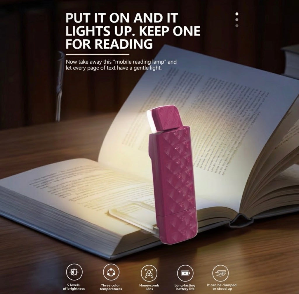 Mini Lampe de Lecture LED Nomade – Rechargeable USB, Anti-Reflet & Protection Oculaire | Marque-Page à Clip Pliable pour Livre et Liseuse